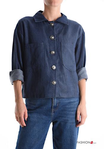 Giacca maniche lunghe con colletto senza fodera con bottoni con tasche