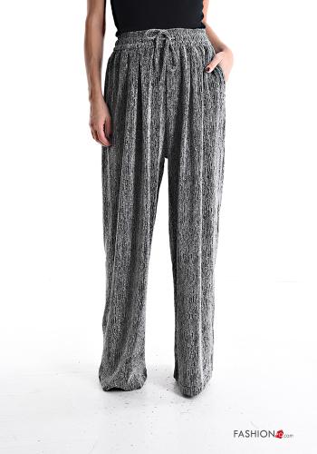 hoher Taille wide leg Hose mit Nieten mit gummizug - ph 1