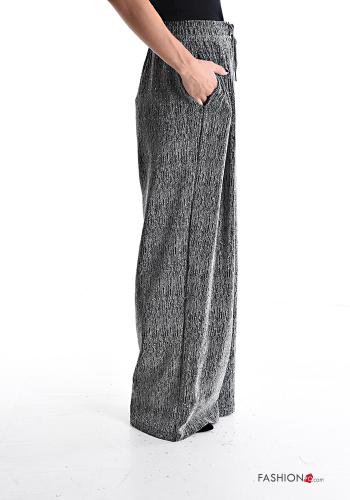 hoher Taille wide leg Hose mit Nieten mit gummizug - ph 3