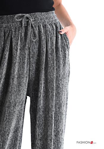 hoher Taille wide leg Hose mit Nieten mit gummizug - ph 4
