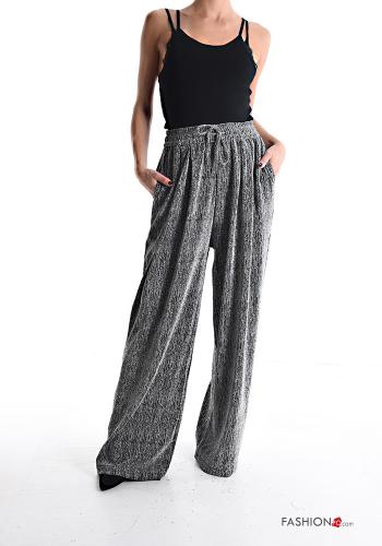 hoher Taille wide leg Hose mit Nieten mit gummizug - ph 5