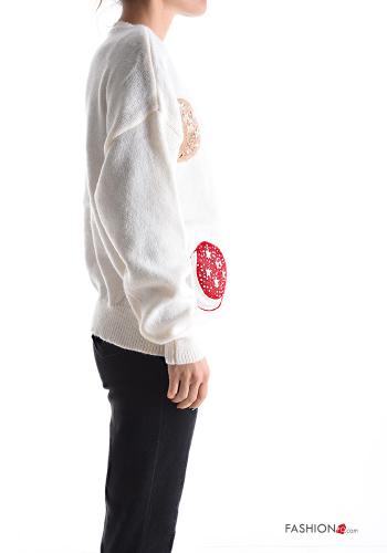 Patterned long sleeve Cardigan with buttons with rhinestones with v-neck - ph 3