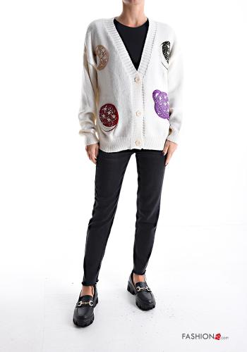 Patterned long sleeve Cardigan with buttons with rhinestones with v-neck - ph 5