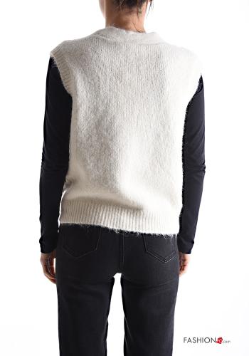 sleeveless Wool Mix Cardigan with sequins with v-neck with buttons - ph 2