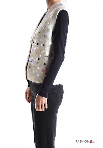 sleeveless Wool Mix Cardigan with sequins with v-neck with buttons - ph 3