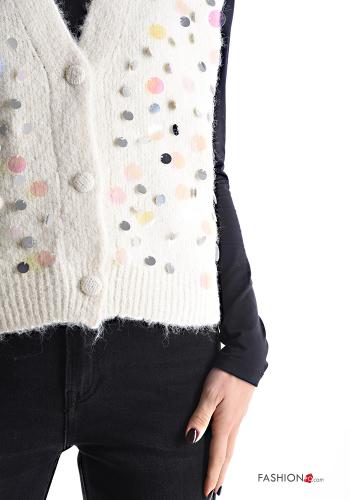 sleeveless Wool Mix Cardigan with sequins with v-neck with buttons - ph 4