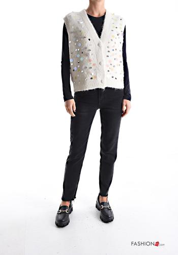 sleeveless Wool Mix Cardigan with sequins with v-neck with buttons - ph 5