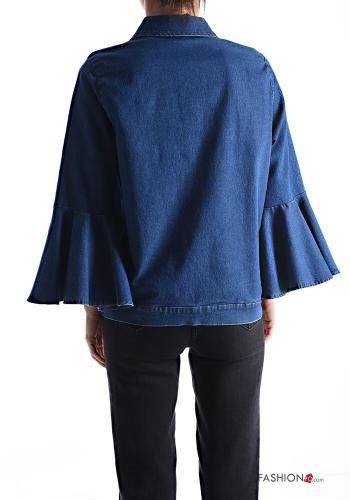 Denim mit kragen lange ärmel volantärmel Jacke aus Baumwolle mit Knöpfen mit Taschen - ph 2