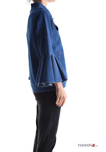 Denim mit kragen lange ärmel volantärmel Jacke aus Baumwolle mit Knöpfen mit Taschen - ph 3