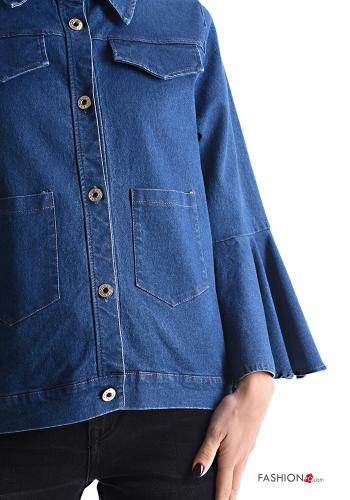 Denim mit kragen lange ärmel volantärmel Jacke aus Baumwolle mit Knöpfen mit Taschen - ph 4