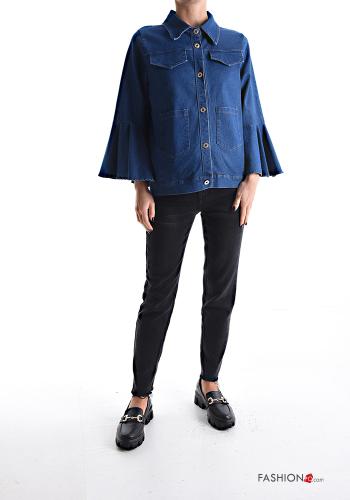 Denim mit kragen lange ärmel volantärmel Jacke aus Baumwolle mit Knöpfen mit Taschen - ph 5