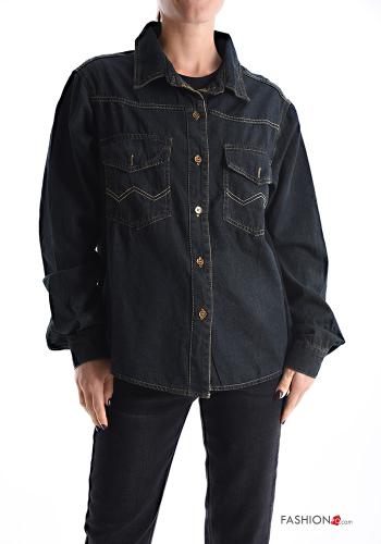 Camicia in Cotone con colletto denim maniche lunghe con tasche - ph 1