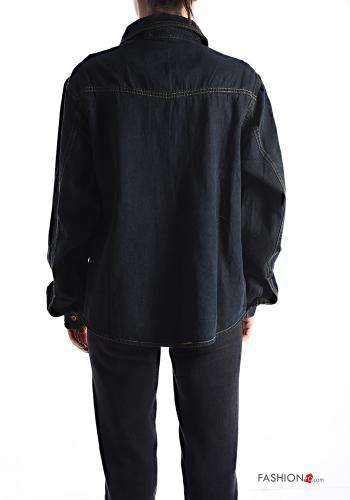Camicia in Cotone con colletto denim maniche lunghe con tasche - ph 2