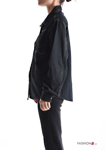 Camicia in Cotone con colletto denim maniche lunghe con tasche - ph 3