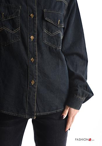 Camicia in Cotone con colletto denim maniche lunghe con tasche - ph 4