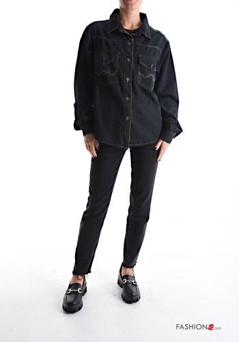 Camicia in Cotone con colletto denim maniche lunghe con tasche - ph 5