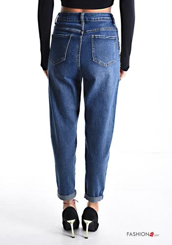 denim Cotton Jeans with buttons with pockets with rhinestones with zip - ph 2