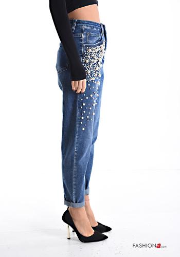denim Cotton Jeans with buttons with pockets with rhinestones with zip - ph 3