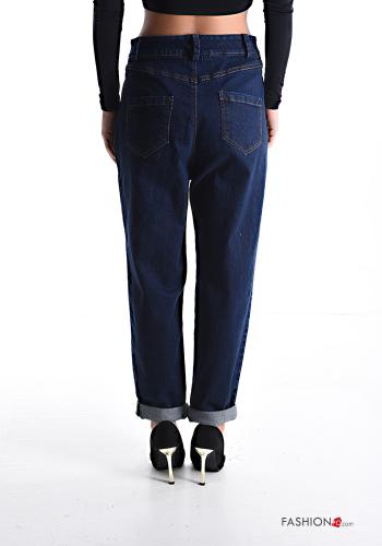 Jeans in Cotone denim vita alta con tasche con bottoni con zip - ph 2