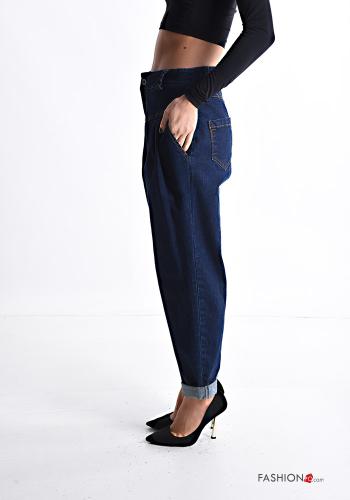 Jeans in Cotone denim vita alta con tasche con bottoni con zip - ph 3