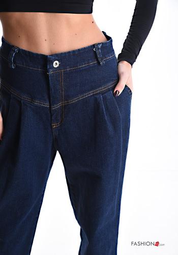 Jeans in Cotone denim vita alta con tasche con bottoni con zip - ph 4