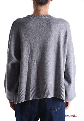 long sleeve crew neck tulle Sweater with pearls - ph 2