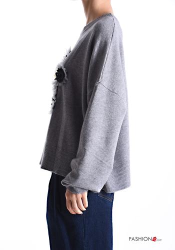 long sleeve crew neck tulle Sweater with pearls - ph 3