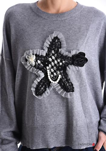 long sleeve crew neck tulle Sweater with pearls - ph 4