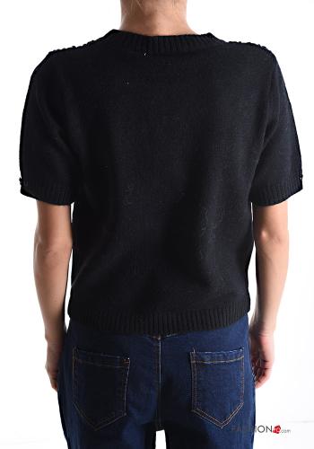 short sleeve crew neck Sweater with rhinestones - ph 2
