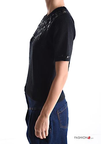 short sleeve crew neck Sweater with rhinestones - ph 3
