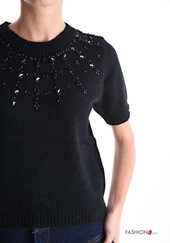 short sleeve crew neck Sweater with rhinestones - ph 4