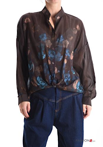 Camicia in Seta maniche lunghe Fantasia floreale con bottoni - ph 1