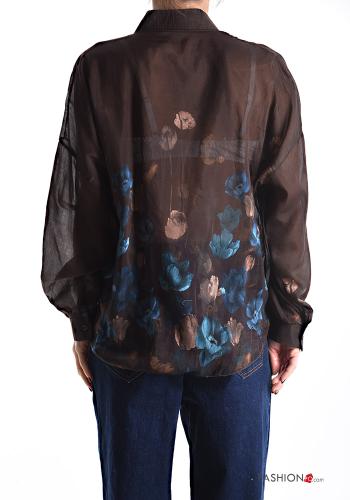 Camicia in Seta maniche lunghe Fantasia floreale con bottoni - ph 2