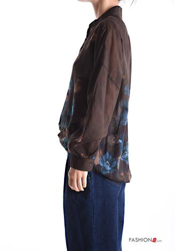 Camicia in Seta maniche lunghe Fantasia floreale con bottoni - ph 3
