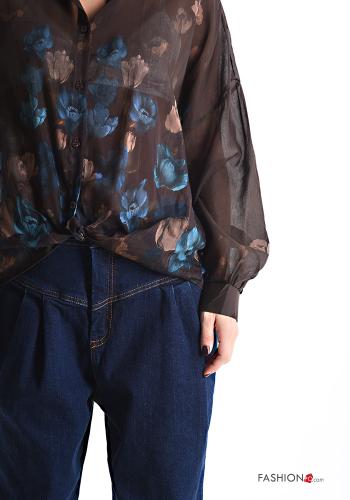 Camicia in Seta maniche lunghe Fantasia floreale con bottoni - ph 4