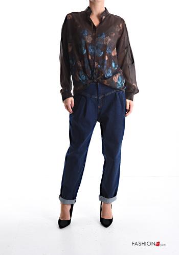 Camicia in Seta maniche lunghe Fantasia floreale con bottoni - ph 5