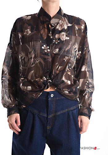 Camicia in Seta maniche lunghe Fantasia floreale con bottoni - ph 1