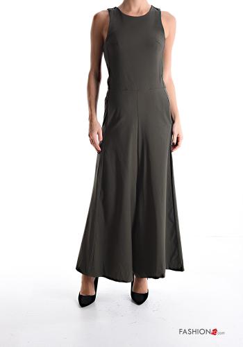 sleeveless crew neck wide leg Jumpsuit with pockets with zip - ph 1