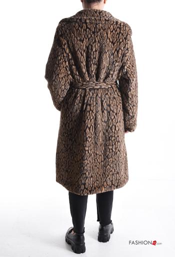 Cappotto Fantasia animalier con cintura in stoffa con bottoni con fodera - ph 2