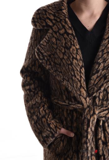 Cappotto Fantasia animalier con cintura in stoffa con bottoni con fodera - ph 4