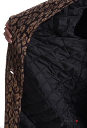 Cappotto Fantasia animalier con cintura in stoffa con bottoni con fodera - ph 5