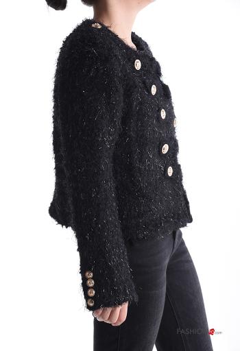 Lurex u-boot ausschnitt lange ärmel Jacke aus Wollmischung mit Knöpfen mit Futter - ph 3