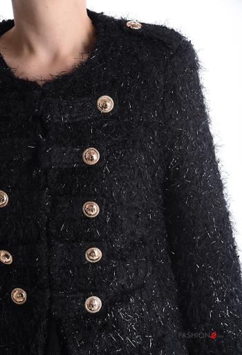 Lurex u-boot ausschnitt lange ärmel Jacke aus Wollmischung mit Knöpfen mit Futter - ph 4