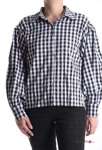 Camicia maniche lunghe maniche a palloncino con colletto Fantasia quadrettata vichy con bottoni - ph 1