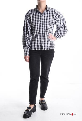 Camicia maniche lunghe maniche a palloncino con colletto Fantasia quadrettata vichy con bottoni - ph 5