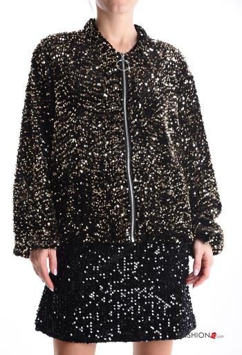 Bomber in velluto con fodera con paillettes con zip