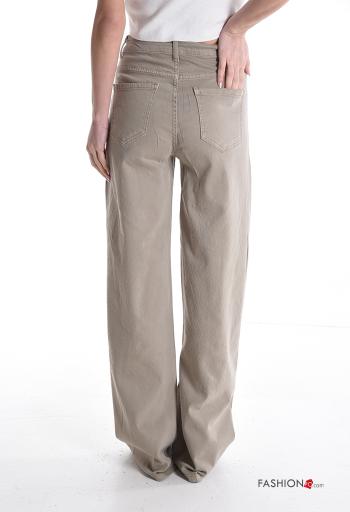 Jeans en Coton wide leg avec poches à boutons avec strass avec fermeture éclair - ph 2