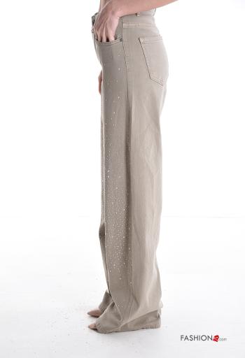 Jeans en Coton wide leg avec poches à boutons avec strass avec fermeture éclair - ph 3