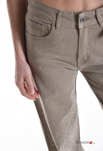 Jeans en Coton wide leg avec poches à boutons avec strass avec fermeture éclair - ph 4