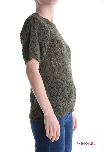 Pull au crochet col rond manches courtes à broderie - ph 3